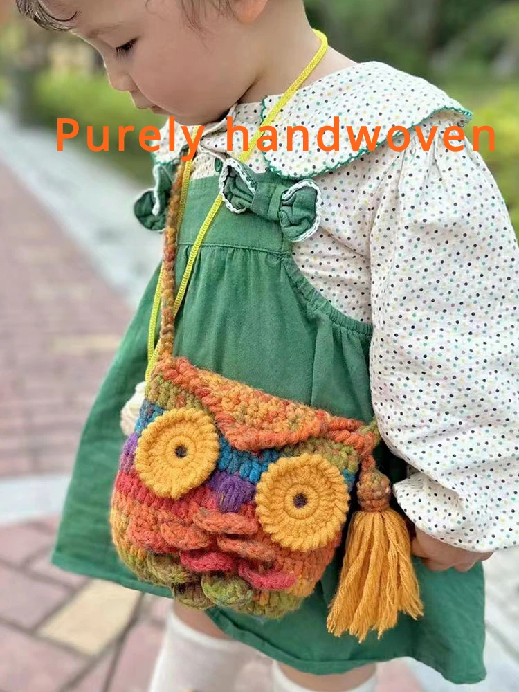 

Purely hand-woven bags, woolen owl children's cross-body bags, crocheted finished egg bags for gifts