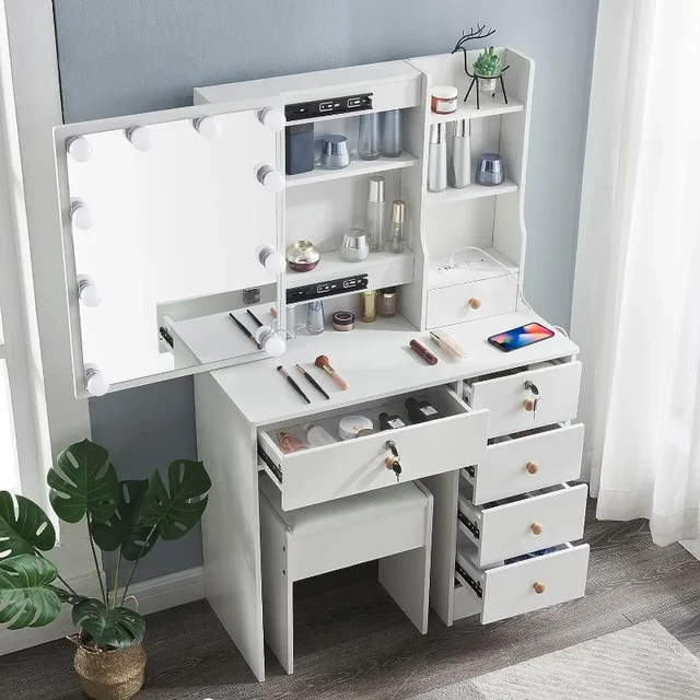 Dressers Vanity Set Dresser Storage Drawers with Charging Station