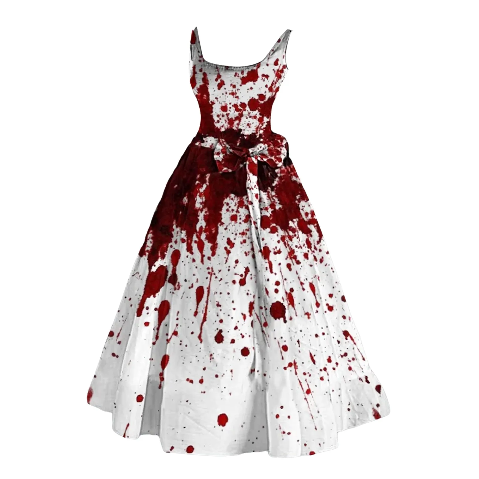 

Halloween Women's Skull Funny Printed Party Dress Female O Neck Streetwear Long Dress Lady Sleeveless Slim-Fit Belt A Line Dress
