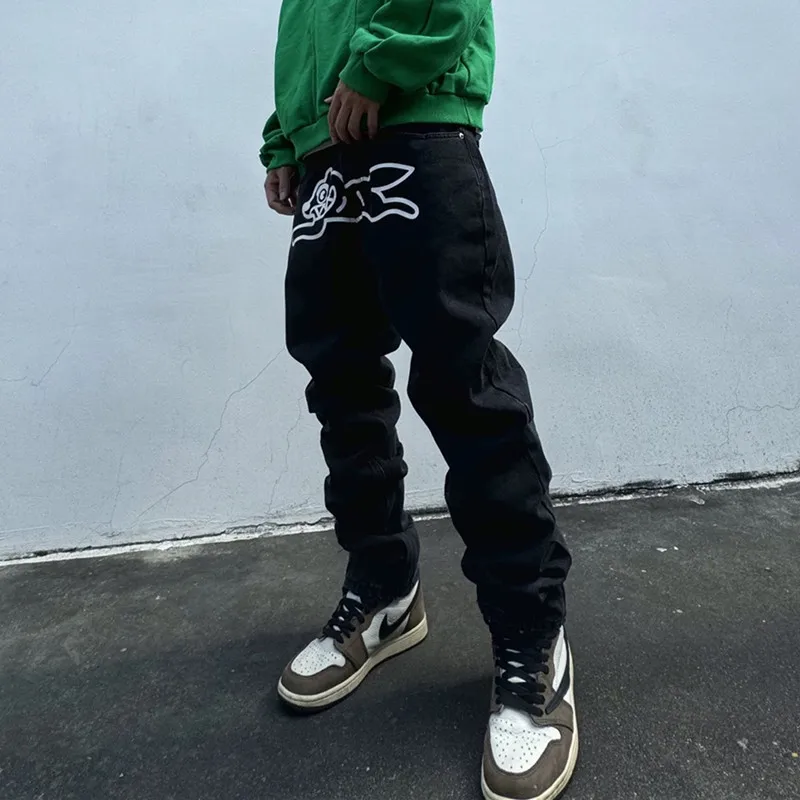 2024 Cyber Y2K Fashion Flying Dog Printed Baggy New Jeans Pants For Men Designer Clothes Luxury Kanye Straight Cowboy Trousers 5