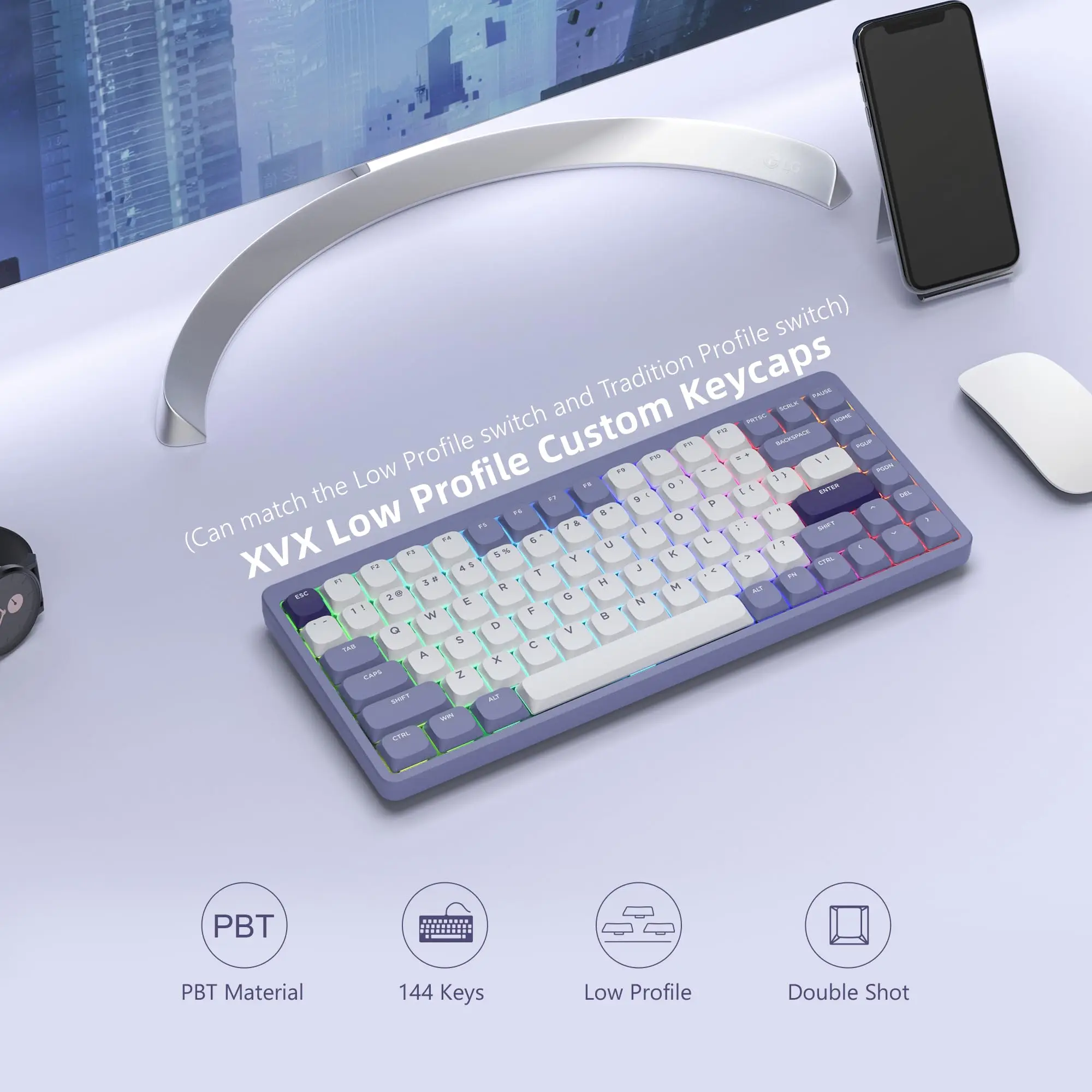 Custom Low Profile Pbt Keycaps Conjunto Completo para Gateron Cherry mx Switches Teclado Mecânico Gamer Double Shot 143 Chaves - Imagem 6