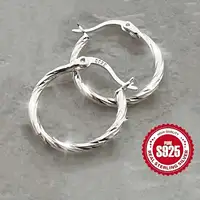 Hypoallergenic Silver Stud Earrings for Women - Lightweight Twisted Circle Design, Comfortable Mother's Day Gift Idea