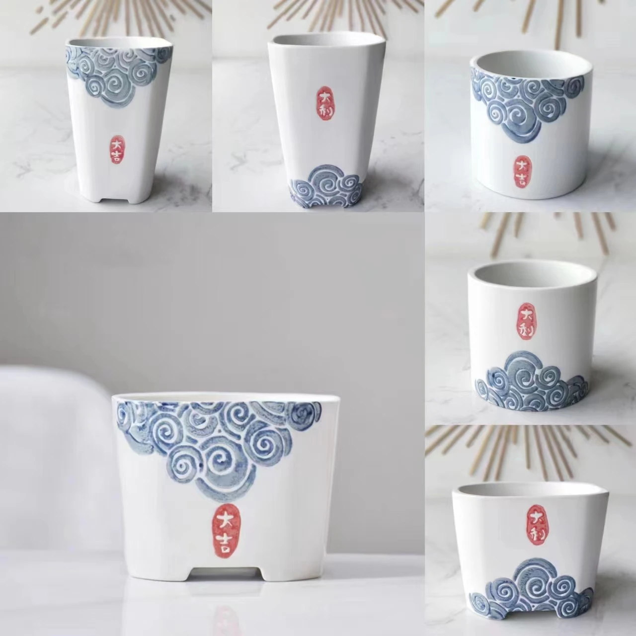 

Succulent Flowerpot Simplicity Retro Chinese Style Hand-painted Blue and White Porcelain Potted Cactus Garden Art Mini Flowerpot