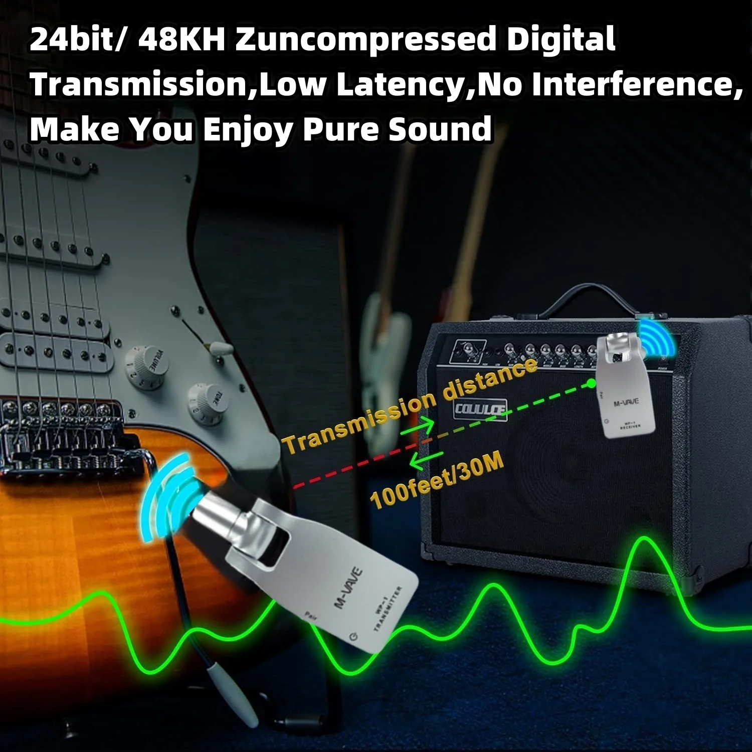 M-VAVE WP-1 2.4G Wireless Guitar System Transmitter/Receiver Ultra-Low Latency w/4 Channels 30M Transmission Range 280&deg;Rotatable
