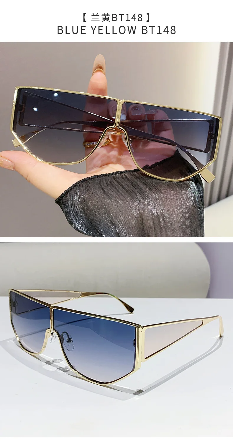 Einteilige quadratische 2YK-Sonnenbrille für Damen, neue Mode, Legierung, breites Bein, Farbverlauf, Fahrsonnenbrille, Herren, Punk, Outdoor-Brillen, UV400 – Detail 10