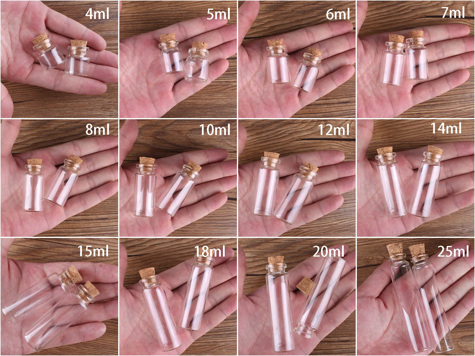 Glass Bottles 50pcs/100pcs 4ml/5/6/7/8/10/12/14/15/18/20/25/30ml Tiny Glass Bottles with Cork mini Glass Jars Vial for Home Decoration Crafts