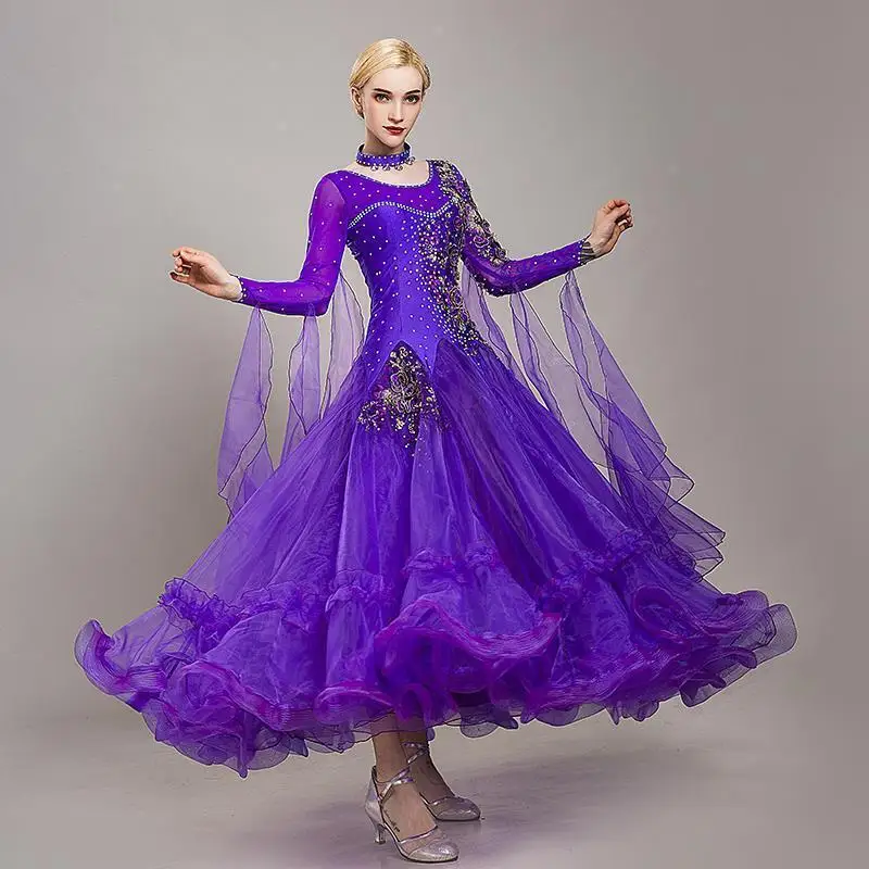 High End Diamond Studded New Modern Dance Dress Ballroom Dance Competition Performance Costume Waltz Skirt