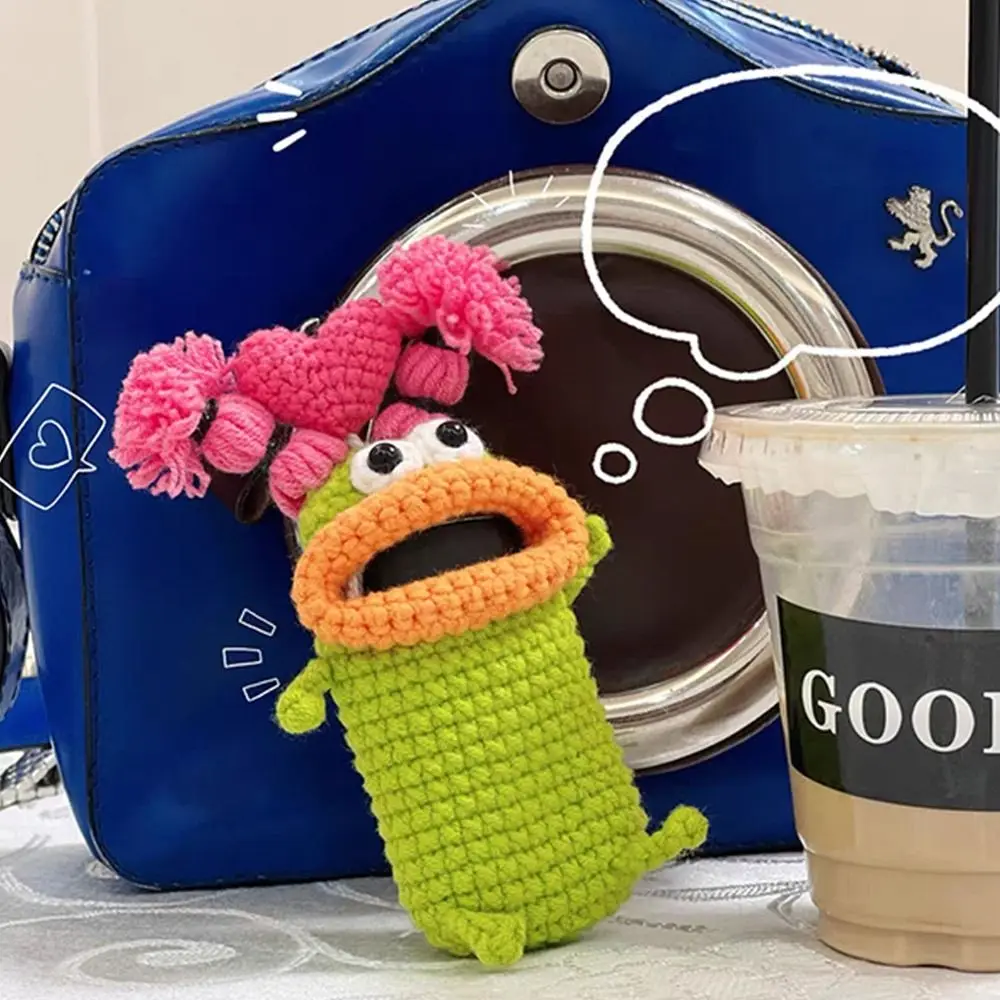 Gift Car Key Clothes Women Key Chain Hand Woven Wool Bag Knitting Case Sausage Mouth Bag Big Mouth Pendant key case key holder key organizer key purse
