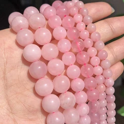 Natural Black Volcanic Lava Stone Round Beads for DIY Jewelry and Bracelet Making - Bulk Wholesale, 15'' Strand, Multiple Sizes Available (Rose Quartz)