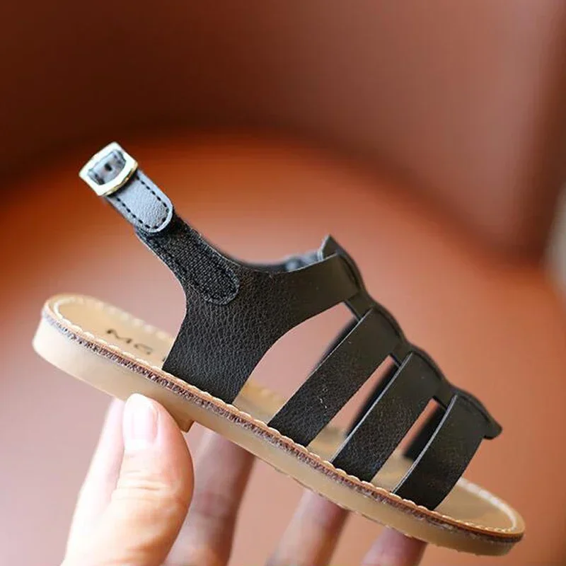 어린이 여름 야외 비치 슈즈, 여아 공주 니트 오픈 토 샌들, 골드, 실버, 블랙, 1-6 세