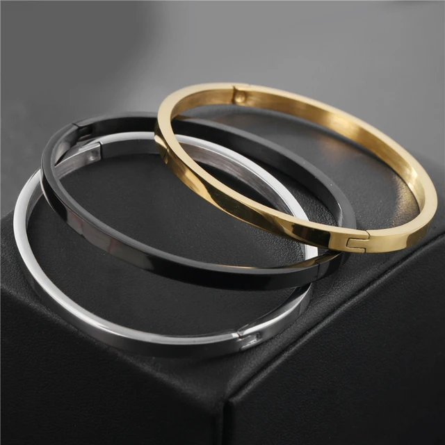Stainless Steel Couple Cuff Crystal Bracelets & Bangles Rose Gold Black  Color Men Women Bracelet Fashion Simple Lovers' Jewelry - AliExpress