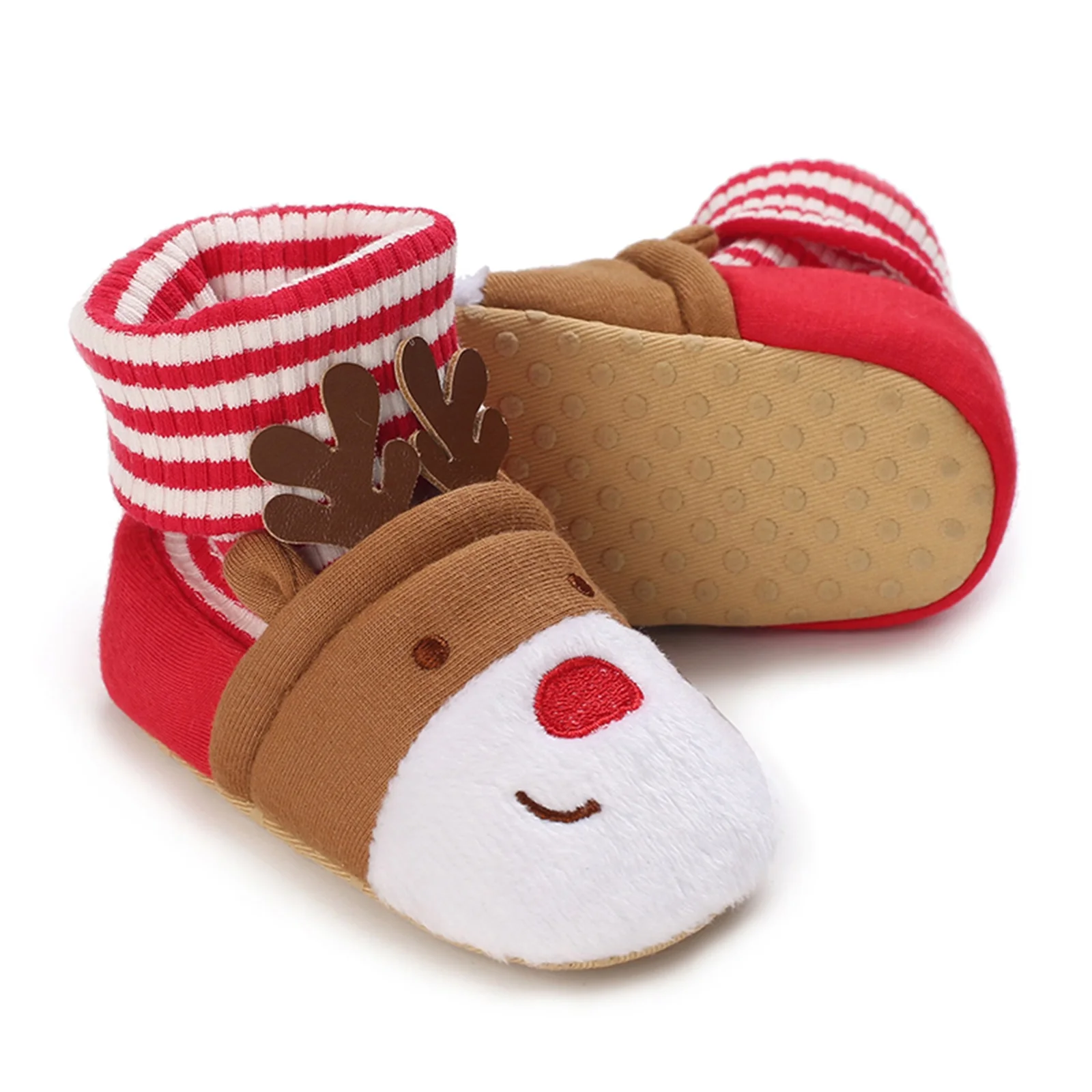 Christmas Baby Crib Shoes Infant Girls Boys Foot Socks Cute Cartoon Deer Pattern Non-Slip Soft Ankle Socks Slippers First Walker