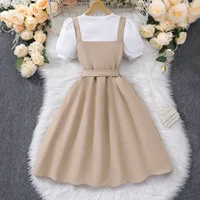 Robe d'été pour filles de 8 à 12 ans, kaki et blanc, manches courtes, robes simples à la mode, vêtements pour adolescentes, tenue de fête pour grands enfants 2