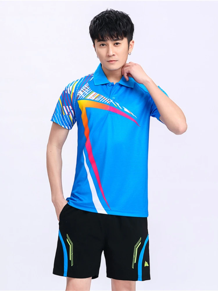 Summer Tennis T-shirt Badminton Clothing Short Sleeve Breathable Slim Tops Women Men Turn-down Collar Table Tennis Workout Shirt