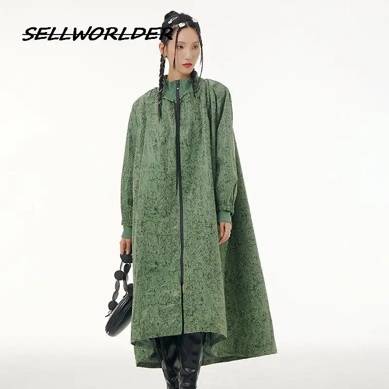 

2023 Woman Oversized Loose Slim Coat PRINT Cardigan GREEN Jacket