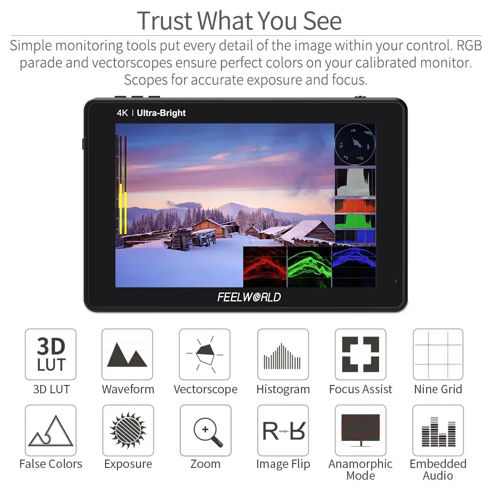 FEELWORLD LUT7 7 Inch Field Camera Monitor 2200nit Touch Screen 3D LUT HDMI Input Output Full HD 1920x1200 dslr field monitor