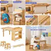 Art Table and Chair Set for Kids with Paper Roll Holder, Storage Shelves, Side Tray, Organizer Caddy, and 2 Stools, Ideal for Ag