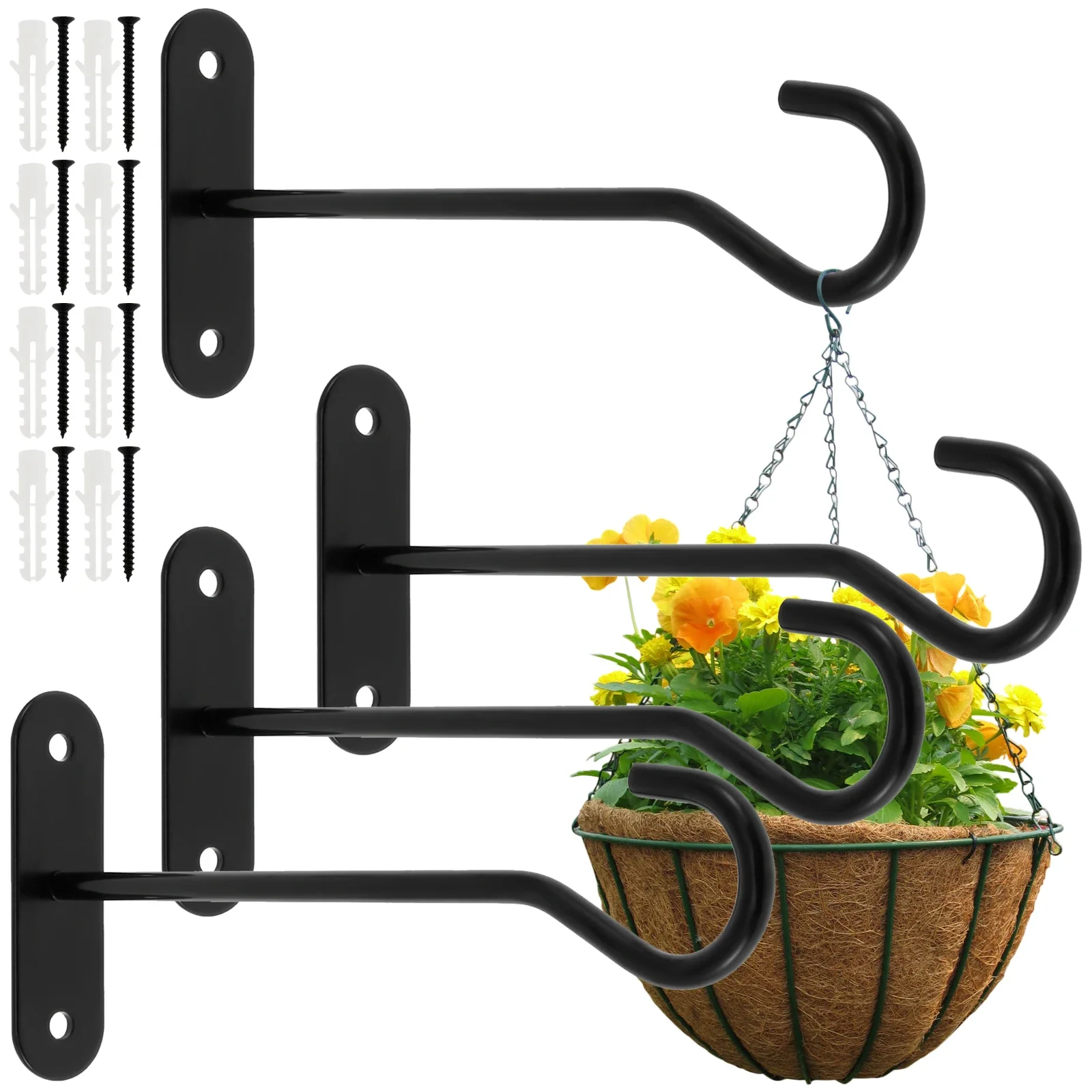 4Pcs Wall Plant Hanging Hook 6inch Supports up to 30lbs Iron Plant Hanger Hooks for Planters Lanterns Wind Chimes Home Decor