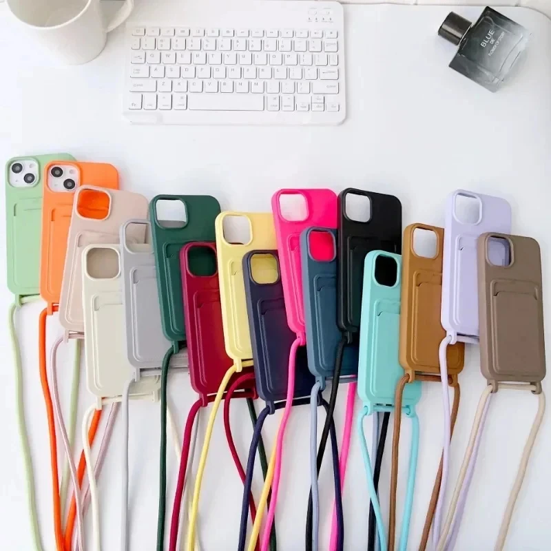 Versatile Crossbody Lanyard Phone Case with Card Holder and Soft Silicone Necklace Strap