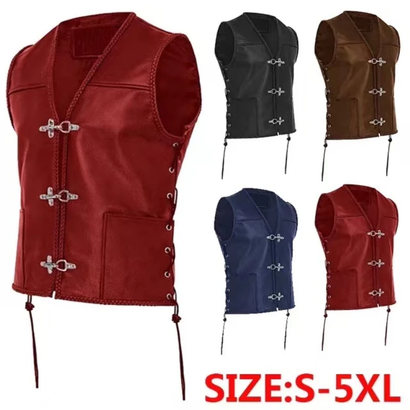 Veste cuir vintage homme médiévale punk sans manches cyclisme hip hop style unique pêche décontractée