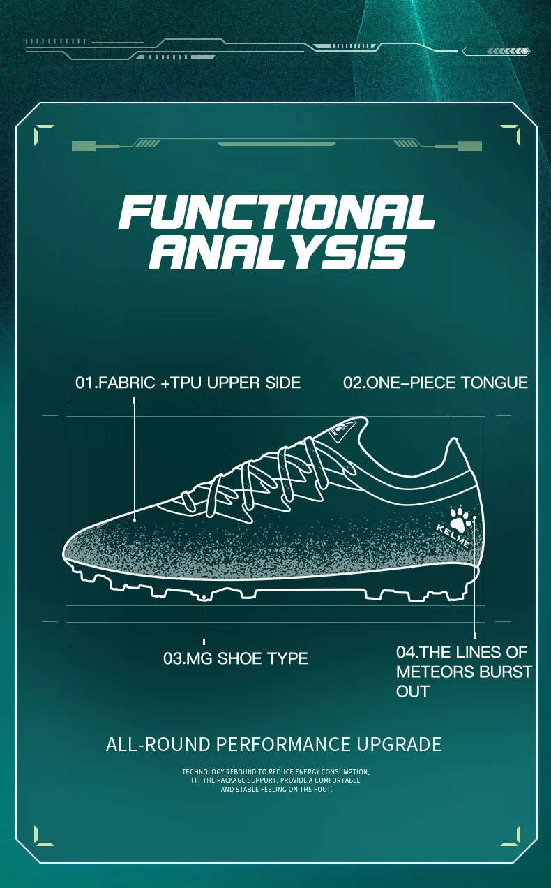 Description Picture 4 of itemKELME  MG Shoes Artificial Grass Slip-Resistant Men Soccer Shoes Training Sneakers Professional Football Boots 9242ZX1108