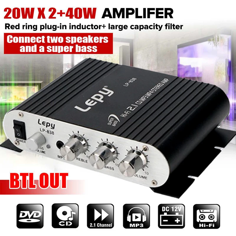 

LP-838 40W Car Digital Car Power Amplifier Hi-Fi Stereo Bass Amplificador Mini Sound Power Amp Car Audio Subwoofer Amplifiers