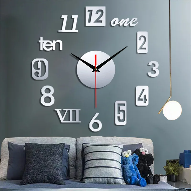 3D Wall Clock Large Roman Number Acrylic Mirror Wall Stickers Quartz Needle Clocks Fashion Living Room Home Decoration wall clock wall clock sticker