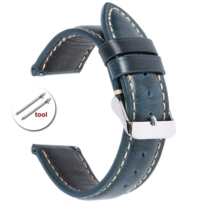Premium Vintage Oil Wax Leather Watch Strap - High-Quality Cowhide with Quick Release