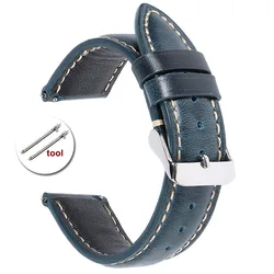 Premium Vintage Oil Wax Leather Watch Strap - High - Quality Cowhide with Quick Release - 20mm (Dark Blue)