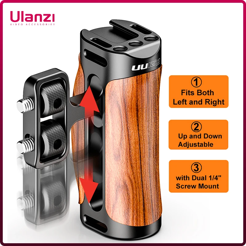 

ULANZI R075 Universal Camera Cage Side Handle for Sony Canon Nikon Camera Cage Wooden Handle Grip Cold Shoe for Mic Video Light