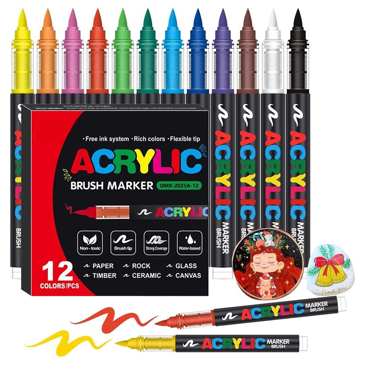 Juego de rotuladores de pintura acrílica de 72 colores, marcadores de pintura con punta de pincel para pintura en roca, lienzo de madera, piedra, regalo de Navidad, manualidades DIY