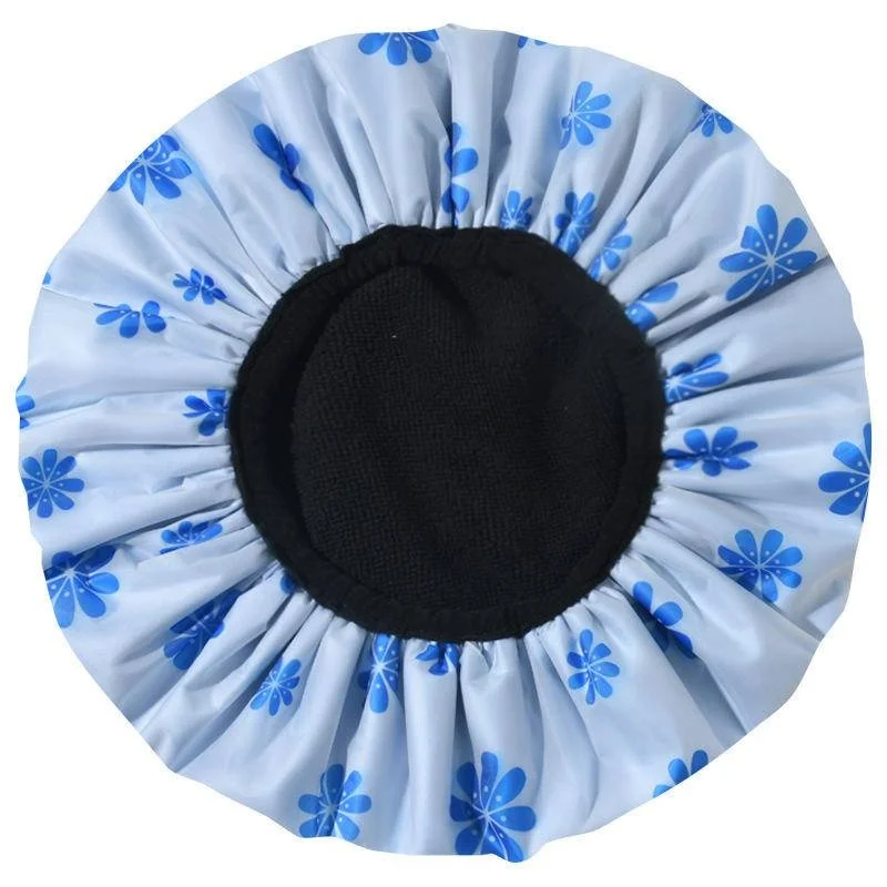 Shower Cap Terry Cloth Lined EVA Exterior Reusable Triple Layer Waterproof Large Bath Hair Cap for All Hair Hotel Travel 3