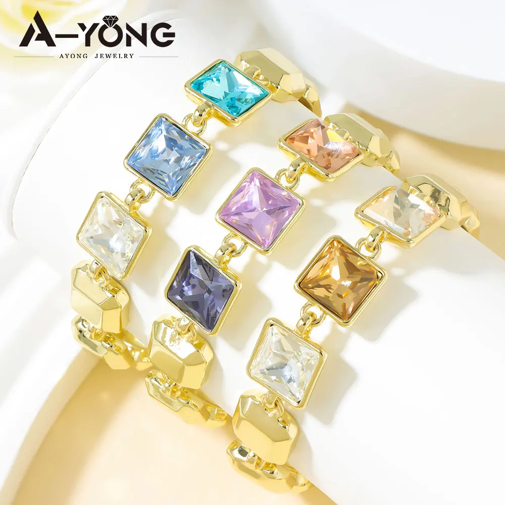 Luxuriöses Dubai Kristall-Armband 14k Goldfarben Italienischer Charm Farbige Manschetten-Armbänder Oman Frauen Event Party Statement-Schmuck