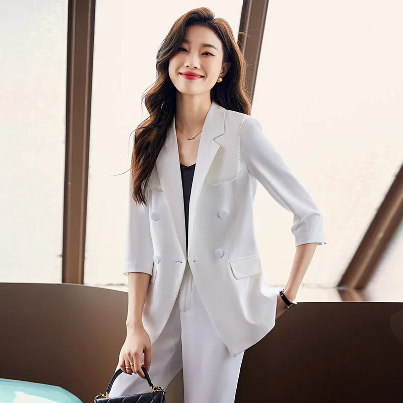 

White Draping Casual Dignified Sense of Design Small Suit Jacket Women's Summer and Spring High-Grade Fried Street Professional