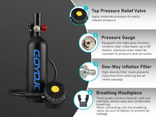 1L Mini Scuba Tank with Mask DOT Certified Portable Diving Air Tank 15 Minute Un