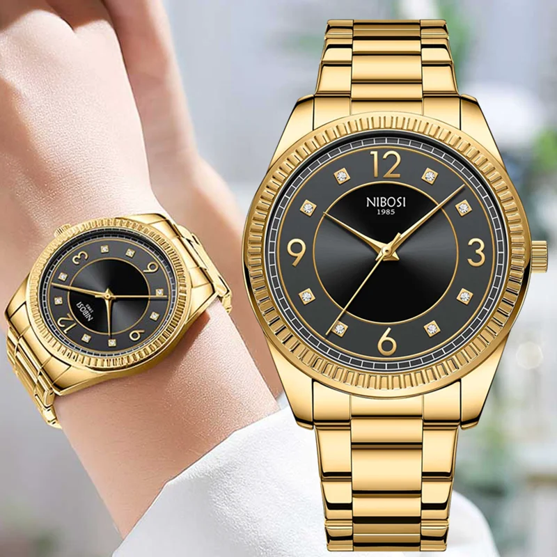 Luxury Men Women Watch Gold White Quartz Wrist Watch Stainless Steel Couples Clock Casual Waterproof Mens Watches_voghion.com