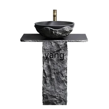 อ่างล้างหน้าแบบตั้งพื้นพร้อมฐานในตัวสำหรับใช้ภายนอกอาคาร เช่น ระเบียง ลานบ้าน ทำจากหิน LH 2