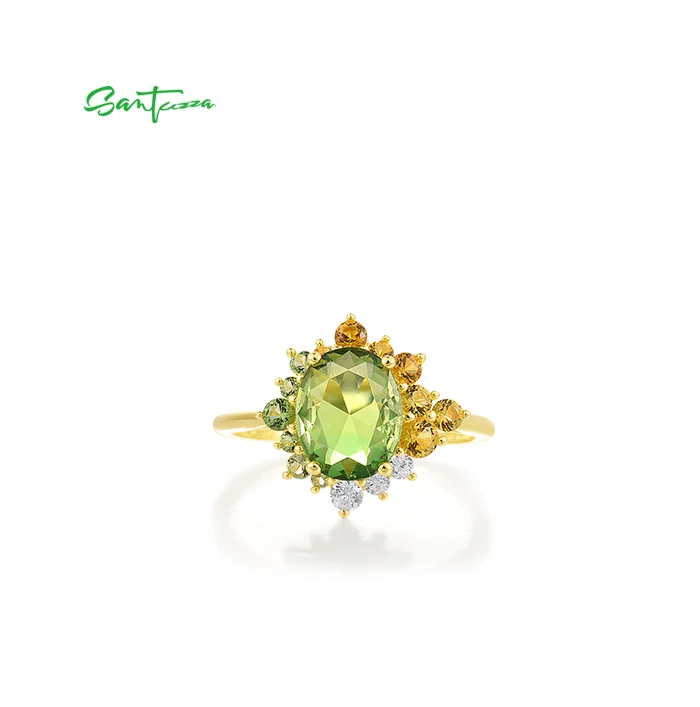 SANTUZZA Real 925 Sterling Silver Ring For Women Sparkling Synthetic Green Spinel Gorgeous Wedding Party Gifts Fine Jewelry