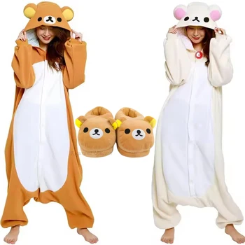 Halloween Christmas Cartoon Bear Pajama Rilakkuma Kigurumi Unicorn Adult Anime Jumpsuit Cute Cartoon Sleepwear Buttons Slippers 1