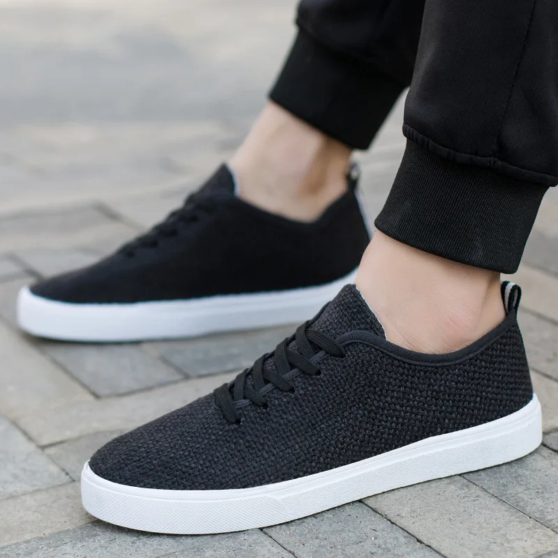 Men's Canvas Shoes Summer Breathable Lightweight Korean Style Shallow Mouth Loafers Non-slip Casual Lace Up Walking Sneakers 3