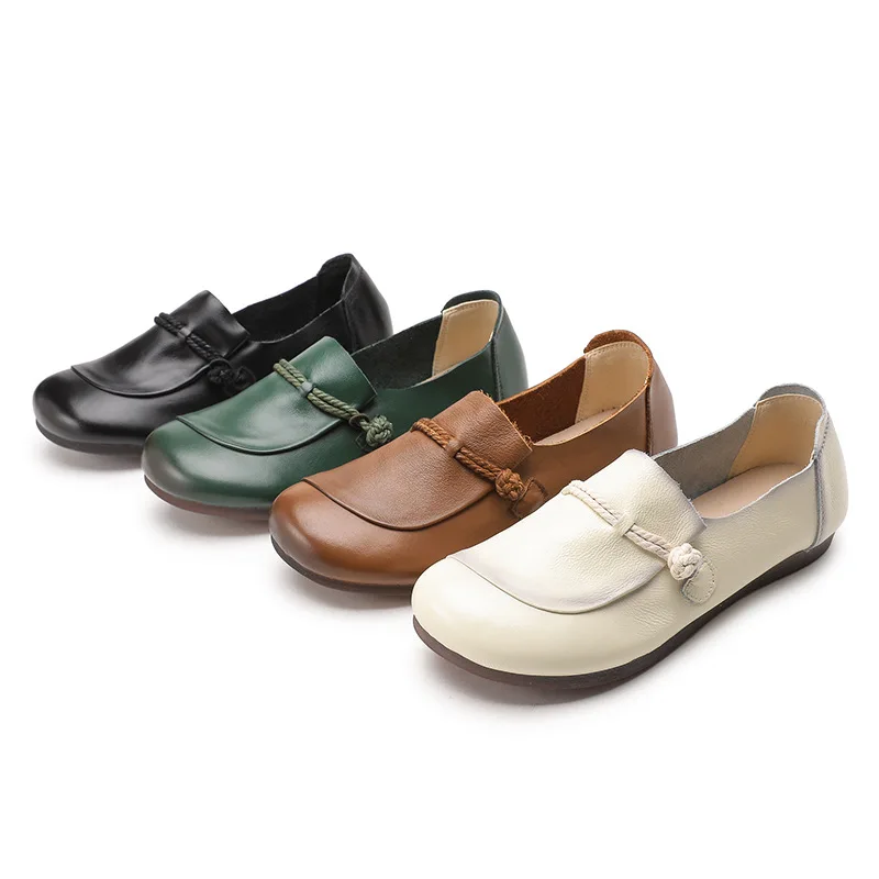 2024 new Mom's shoes retro handmade flat shoes female casual soft and comfortable round toe women's loafers  shoes