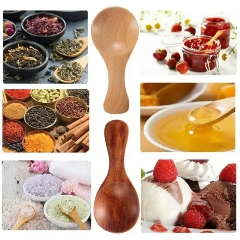 Short Handle Small Wooden Spoons Tea Honey Coffee Kitchen Spice Condiment Salt Sugar Enduring Mini Baby Spoon Accessories