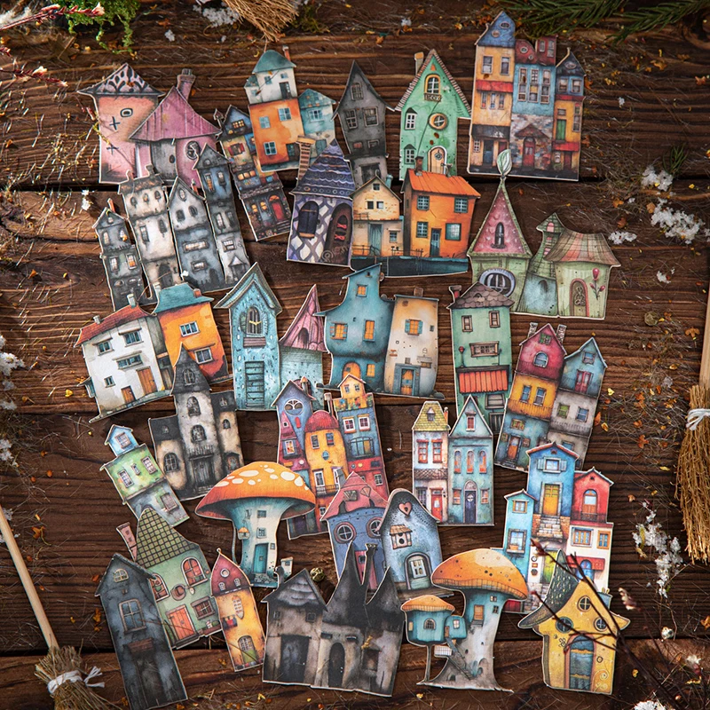 Journal GO 15 Stück Weird House Collage Junk Journal Dekor Aufkleber Einzigartige Cottage Vintage Aufkleber für Journal Scrapbooking Karte