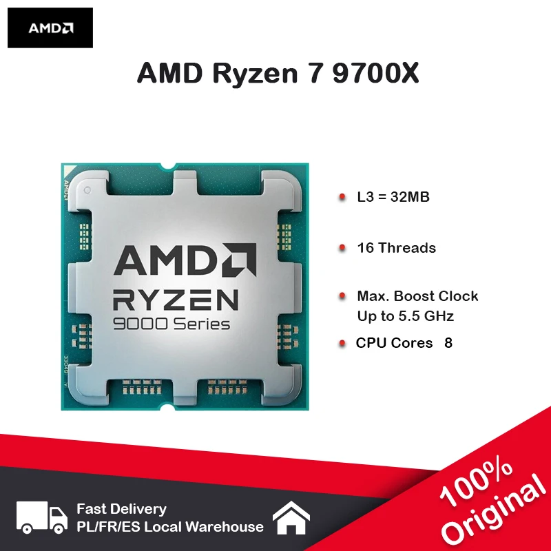 AMD Ryzen 7 9700X processor 5,5GHz 8-core 16-thread 40MB 4NM TDP