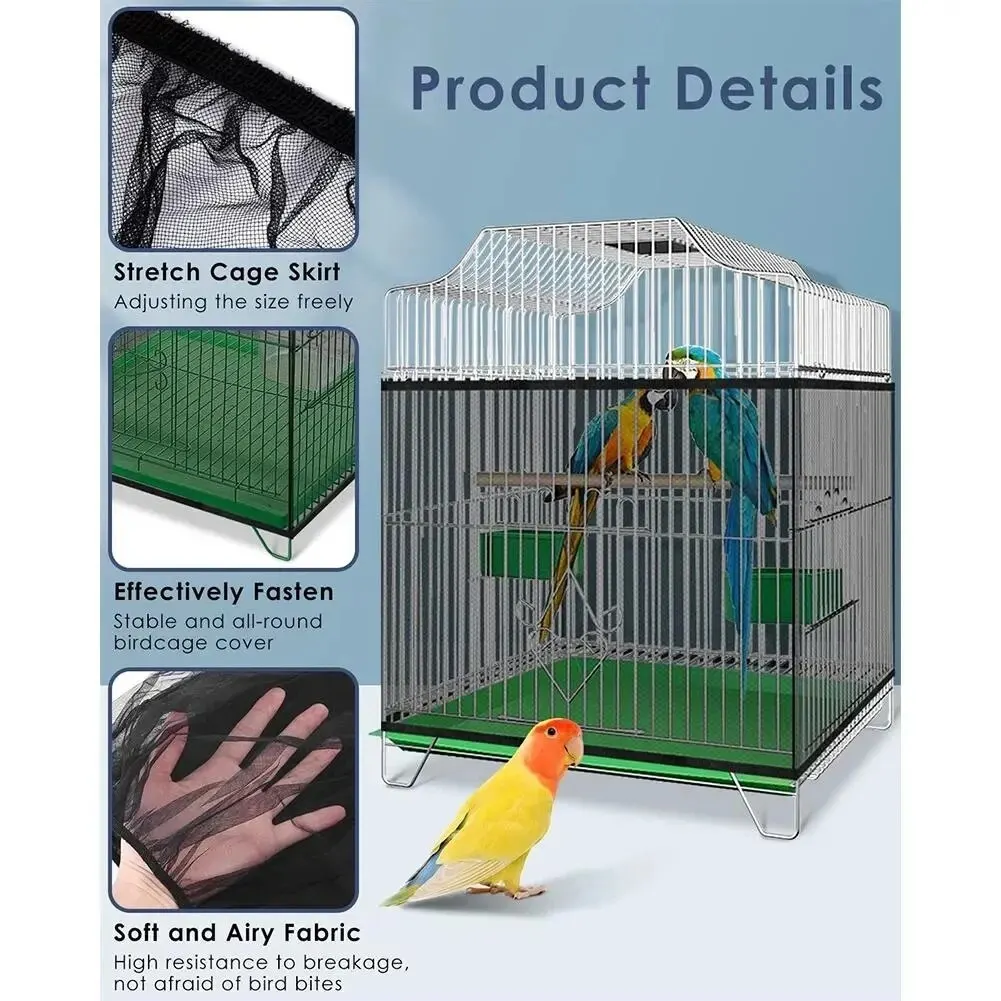 Cubierta Universal Ajustable Para Jaula De P&aacute;jaros Y Loros, Falda De Malla El&aacute;stica Transpirable, Cubierta Red a Prueba bird cage cover bird cage accessories