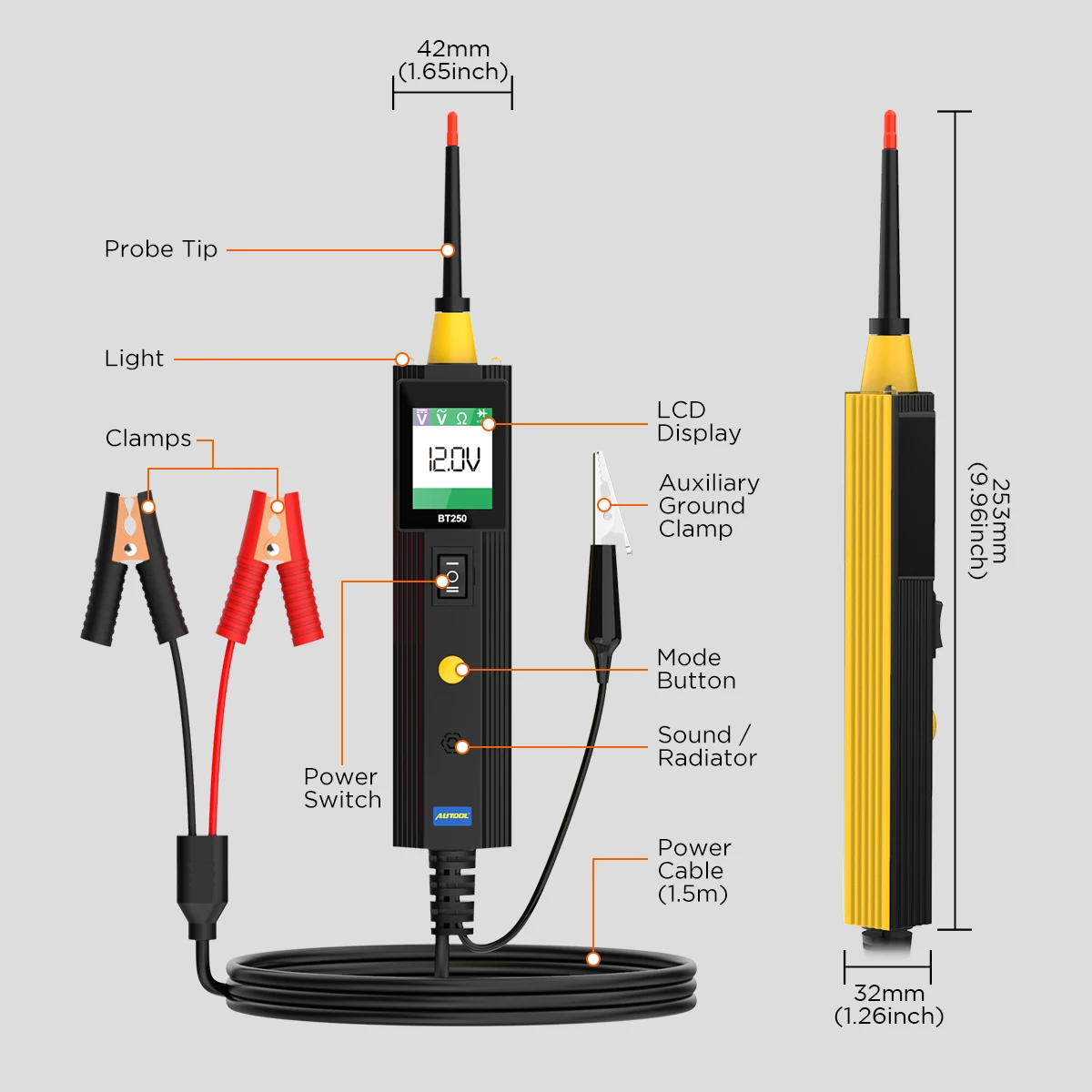 AUTOOL BT250 Circuit Tester Powerscan 6-30V Automative Power Probe Kit LED Display Voltage Polarity Locator Diagnostic Tool car battery trickle charger