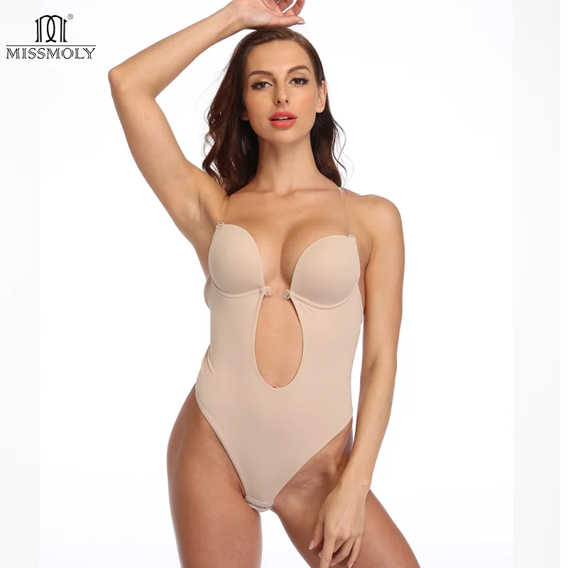 Women Plunging Deep VNeck Body Shaper Strapless Backless Bodysuit Shapewear U Plunge Seamless