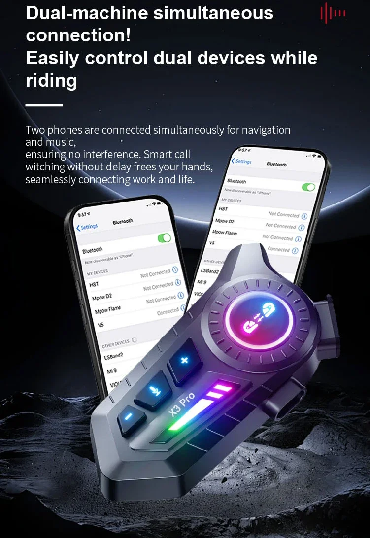 X3 Pro Motorradhelm Bluetooth-Headset BT6.0 2-Fahrer-Intercom 1000M Geräuschunterdrückung IPX6 Wasserdicht Musik-Sharing 1000mAh – Detail 17