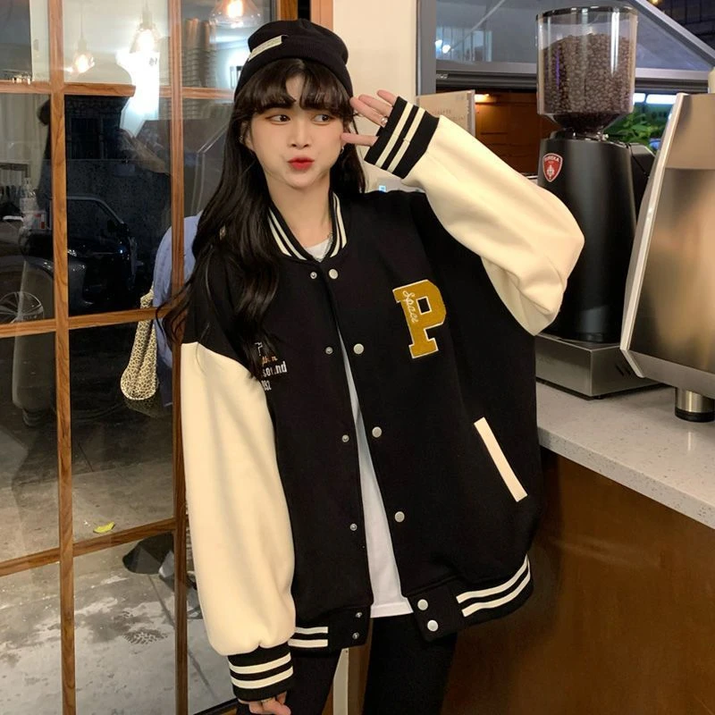 Deeptown Chaqueta de béisbol Harajuku para mujer, chaquetas de talla grande  de uniforme universitario, abrigos de bombardero de ropa de calle coreana  para mujer| | - AliExpress