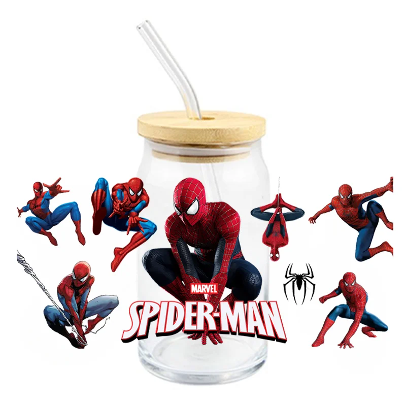 thumbnail image 1 of Pegatinas para tazas de Marvel Spiderman, calcomanías de transferencia impermeables UV DTF de superhéroes, calcomanías para envoltorios de vasos con diseño de Libby Glass de 16 oz, regalos para niños, 1 of 5